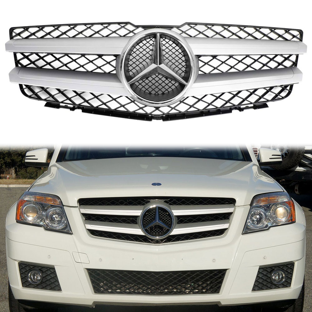 Grille For 2010 2011 2012 Mercedes Benz GLK Class X204 GLK350 Front Grill Silver With Emblem