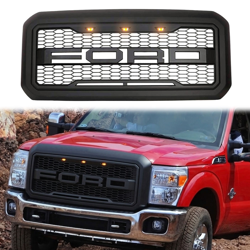 For 2011-2016 Ford F250 F350 F450 F550 Super Duty Grill Raptor Style Front Grille Matte Black