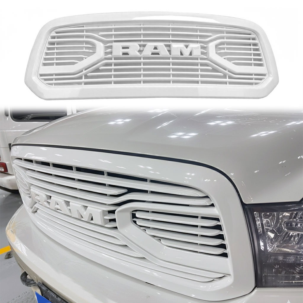 For 2013-2018 Dodge Ram 1500 Front Grill Upgrade Big Horn Style Grille Mesh Glossy White