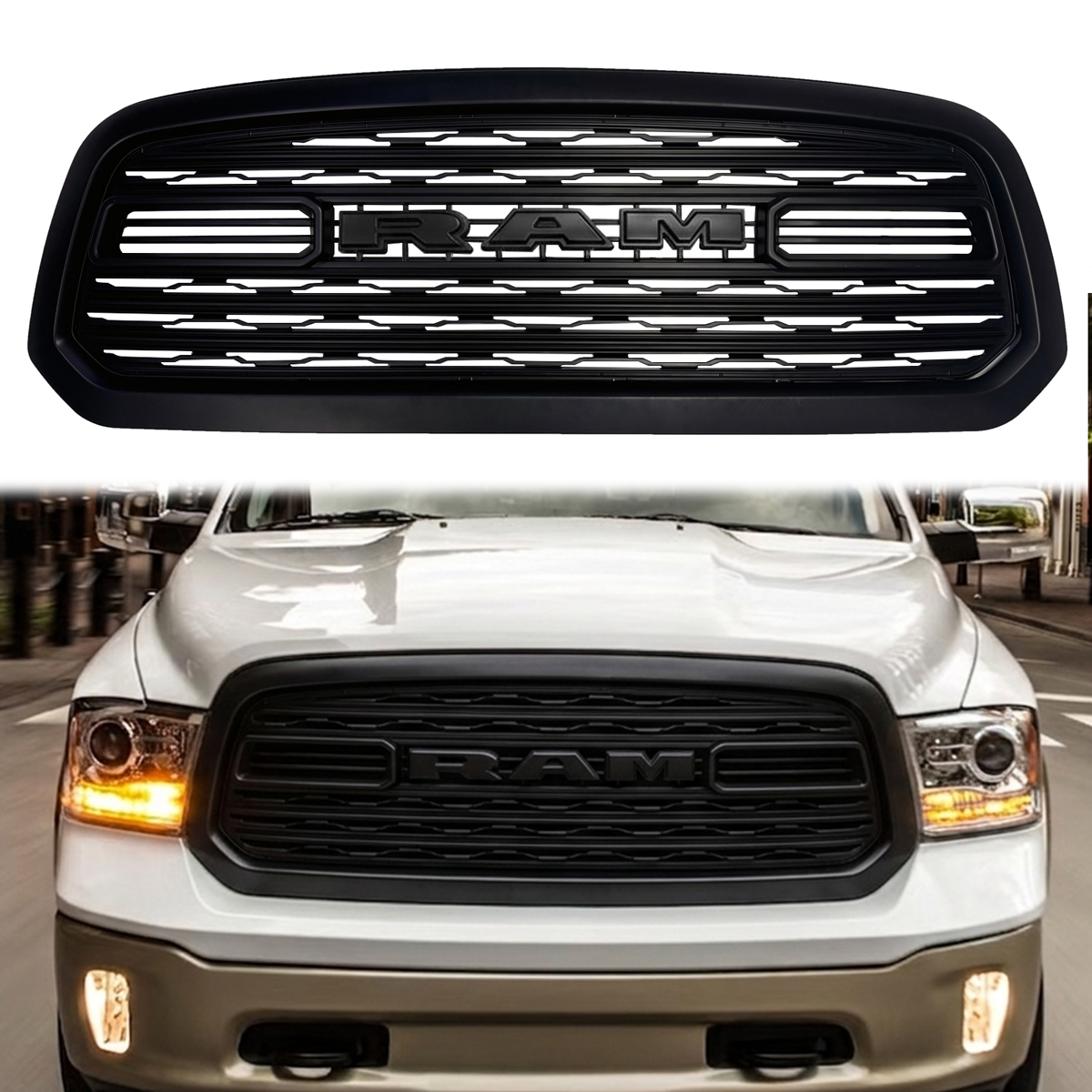 For 2013-2018 Dodge Ram 1500 Grill Upgrade Limited Style Front Grille Matte Black Mesh With Letter