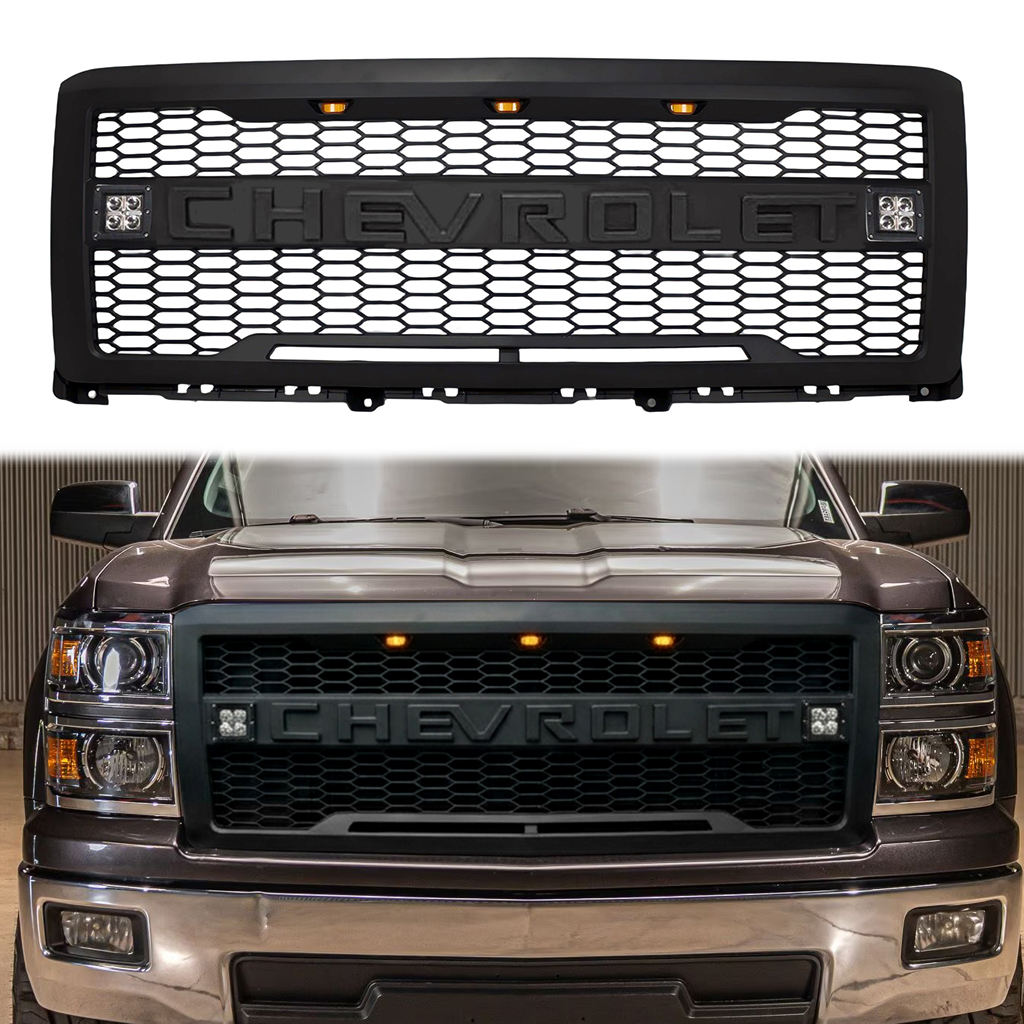 For 2014-2015 Chevrolet Silverado 1500 Grill Front Grille With LED light