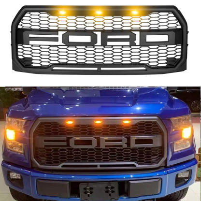 Raptor Style Grill For 2015 2016 2017 FORD F-150 Matte Black Front Grille W/LED