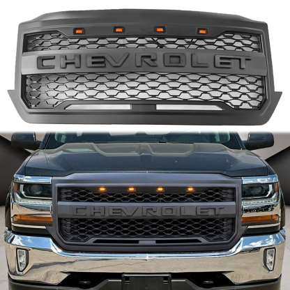  For 2016 2017 2018 Chevrolet Silverado 1500 Front Grille Upper Grill with LED Light Matte Black