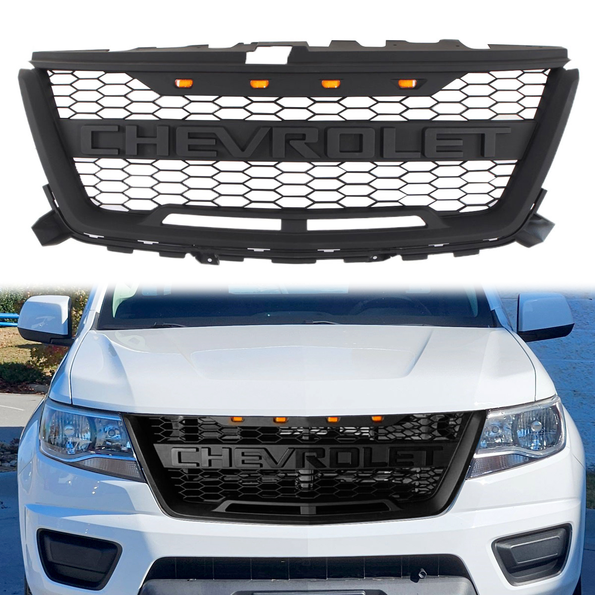 Front Grille For Chevrolet Colorado Z71 WT LT 2015-2020 Upper Grill with LED Light