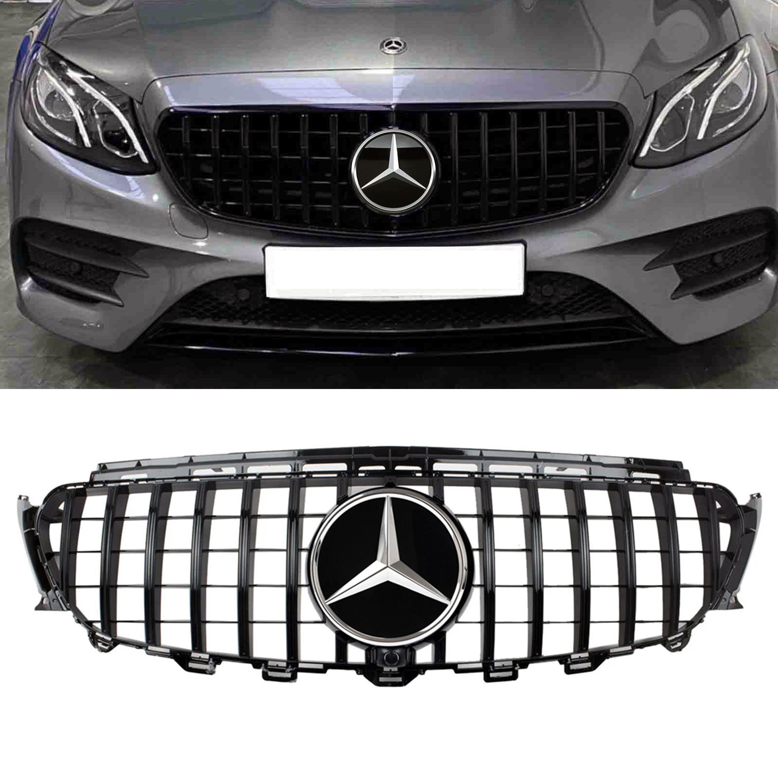 GT Style Grille Gloss Black For 2016-2020 Mercedes Benz W213 E CLASS E200 E300 E350 E43