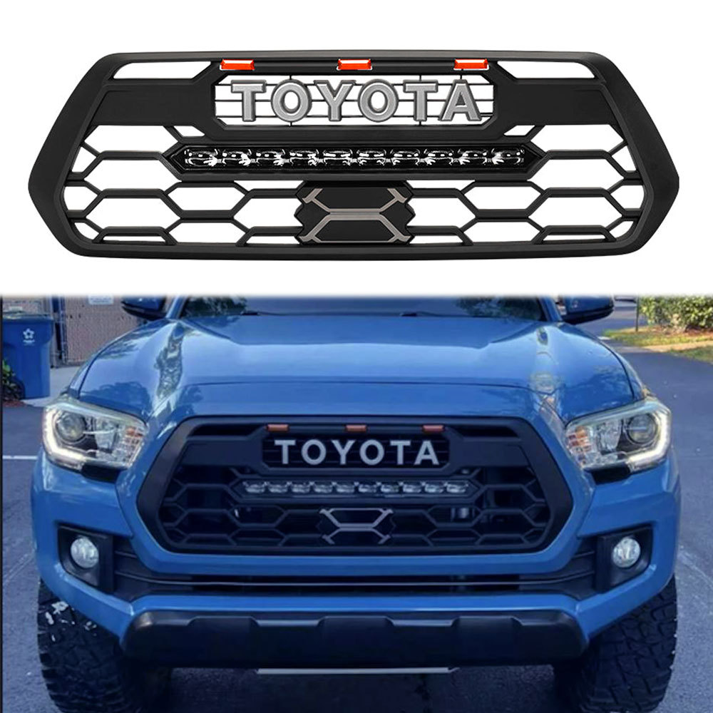 For 2016-2023 Toyota Tacoma TRD Pro Grill Front Grille With Light Bar & Leds