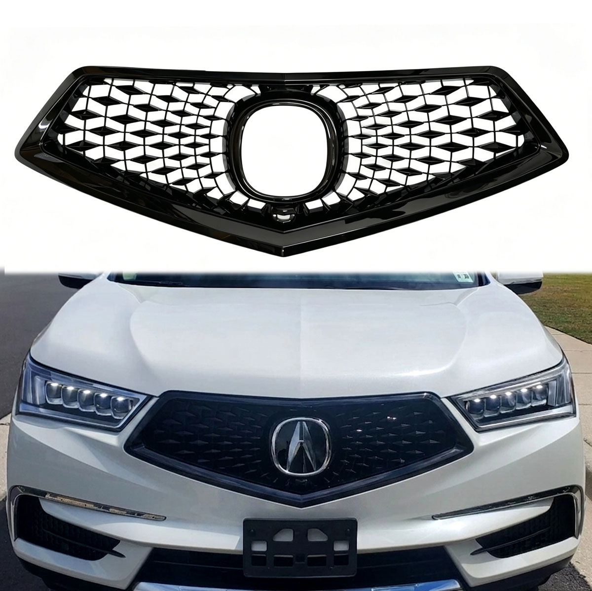 For 2017 2018 2019 2020 Acura MDX Grill Front Grille Gloss Black
