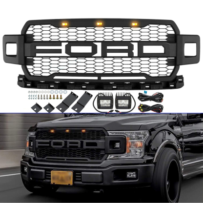 For 2018 2019 2020 Ford F150 Grill Raptor Style Front Grille With Lights and Letter
