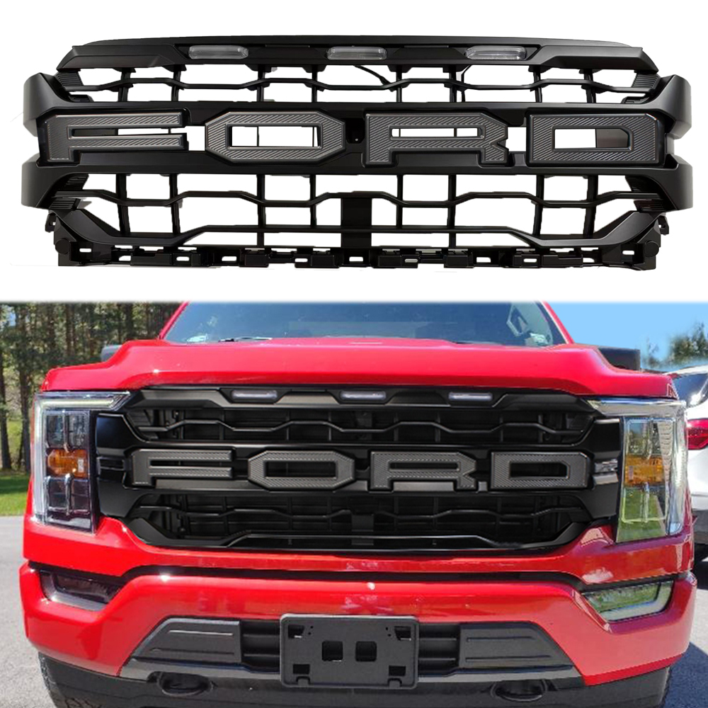 2024 Raptor Look Grille For 2021-2023 F150 Front Grill Hood Mesh With Letter & LED Light
