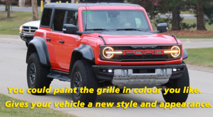 Front Grille For 2021-2023  Ford Bronco Raptor Style Bumper Grill  With LED Lights Matte Black