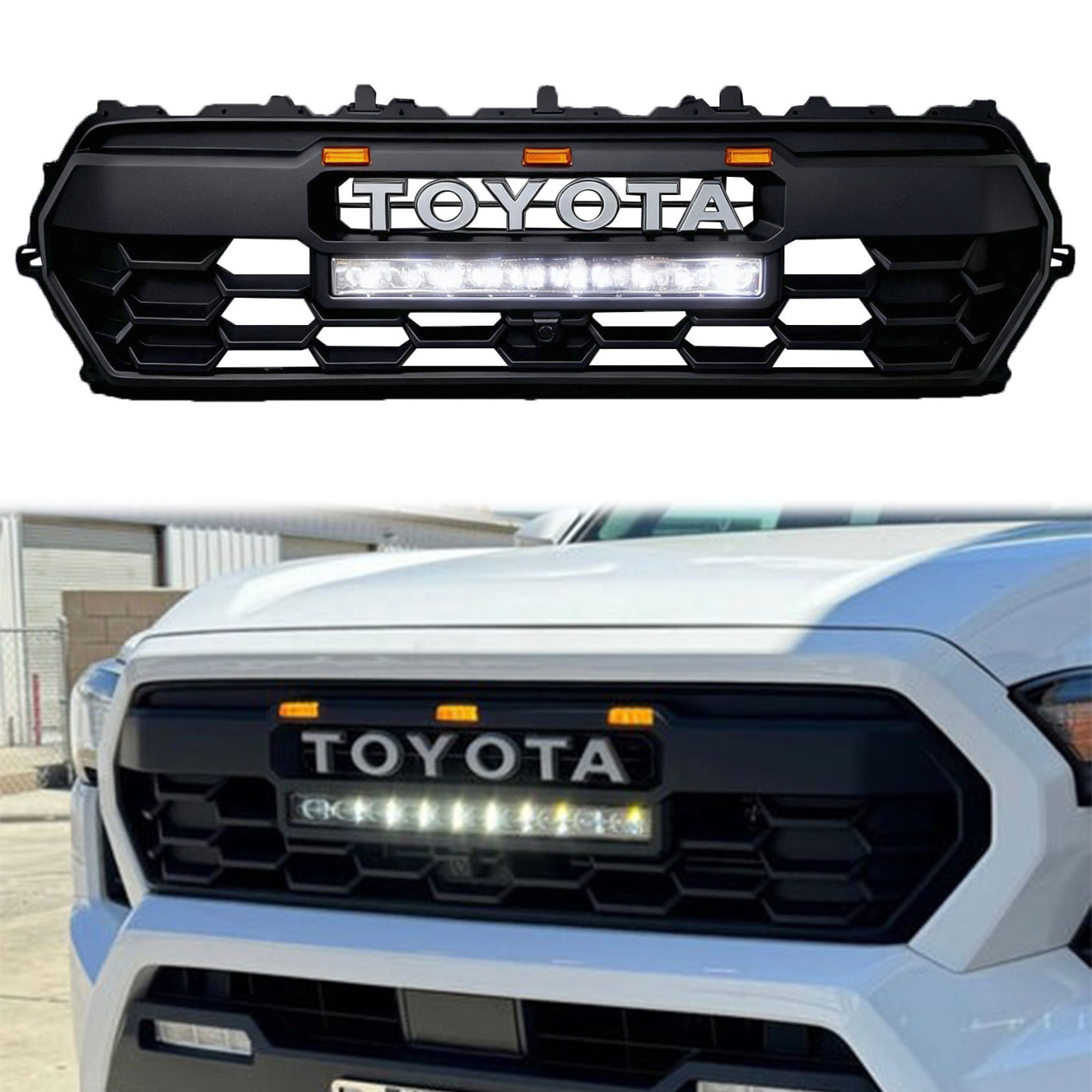 For 2024-2026 Toyota Tacoma Grill TRD Pro Style Front Grille With Letter & LED Light Bar