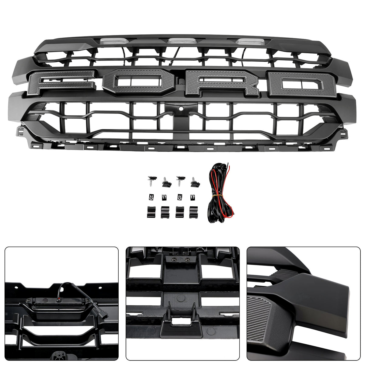 For 2024-2025 Ford F150 Lariat King Ranch Platinum Grill Upgrade Raptor Style Front Grille With LED Light & Letter