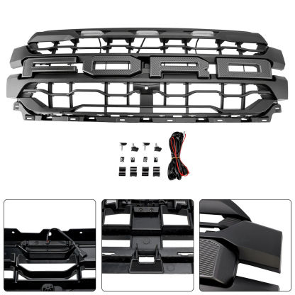 For 2024-2025 Ford F150 Lariat King Ranch Platinum Grill Upgrade Raptor Style Front Grille With LED Light & Letter