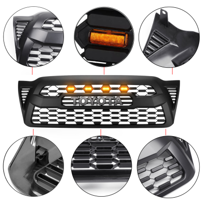 Front Grill For Toyota Tacoma 2005-2011 Bumper Hood Mesh Grille Matte Black W/Letters