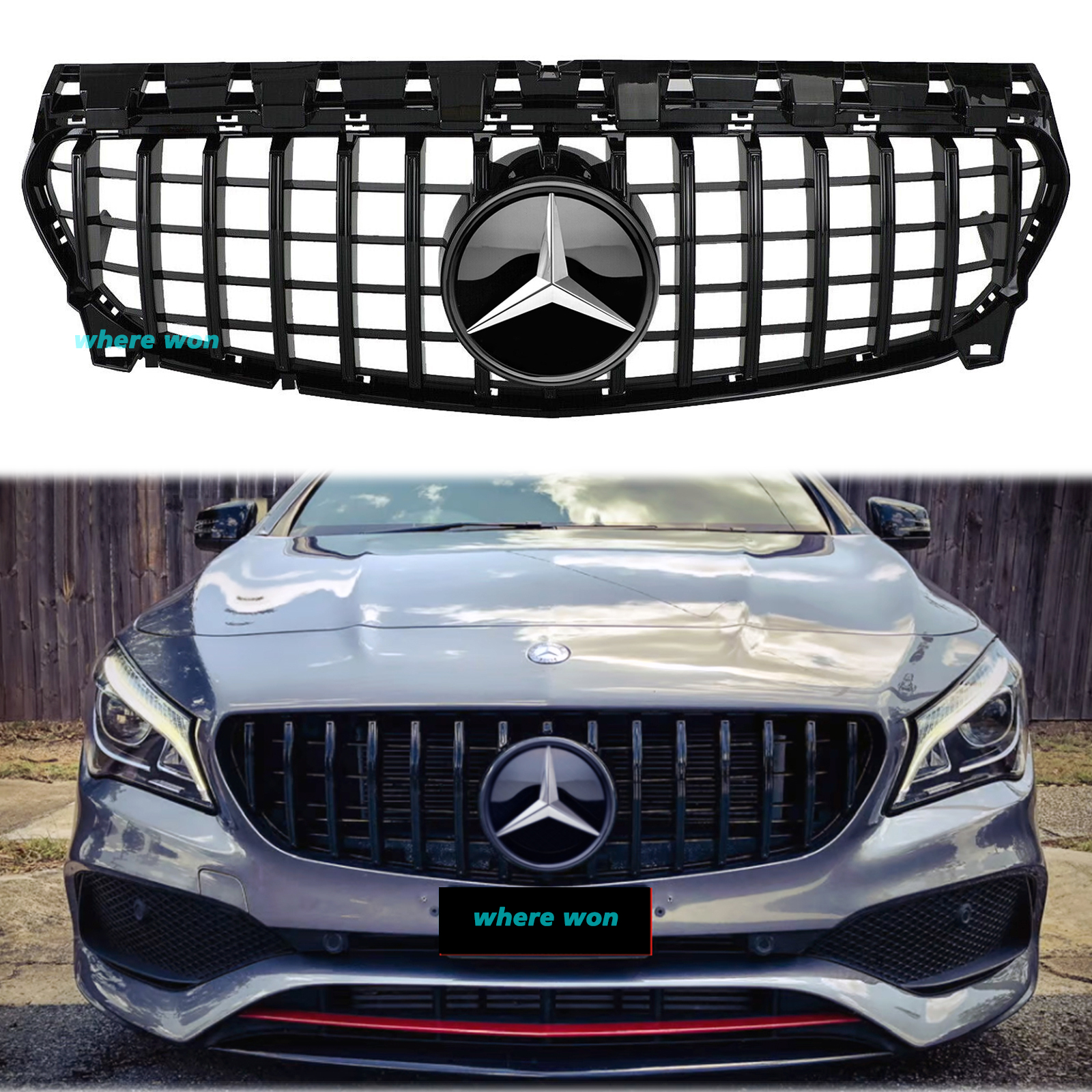 GT R Front Grill W/Emblem For Mercedes Benz W117 CLA Class CLA250 2013-2019