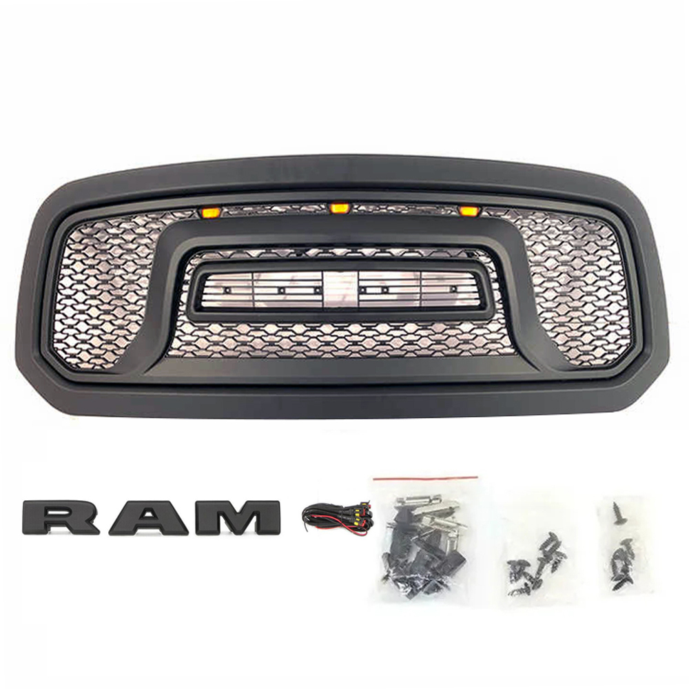 For 2013-2018 Dodge RAM 1500 Grill Rebel Style Front Grille w/ Letter & LED Lights
