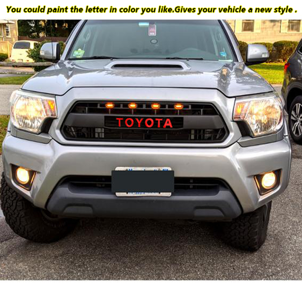 For Toyota Tacoma 2012 2013 2014 2015 Front Grill Grille w/ Lights W/Letter Matte Black