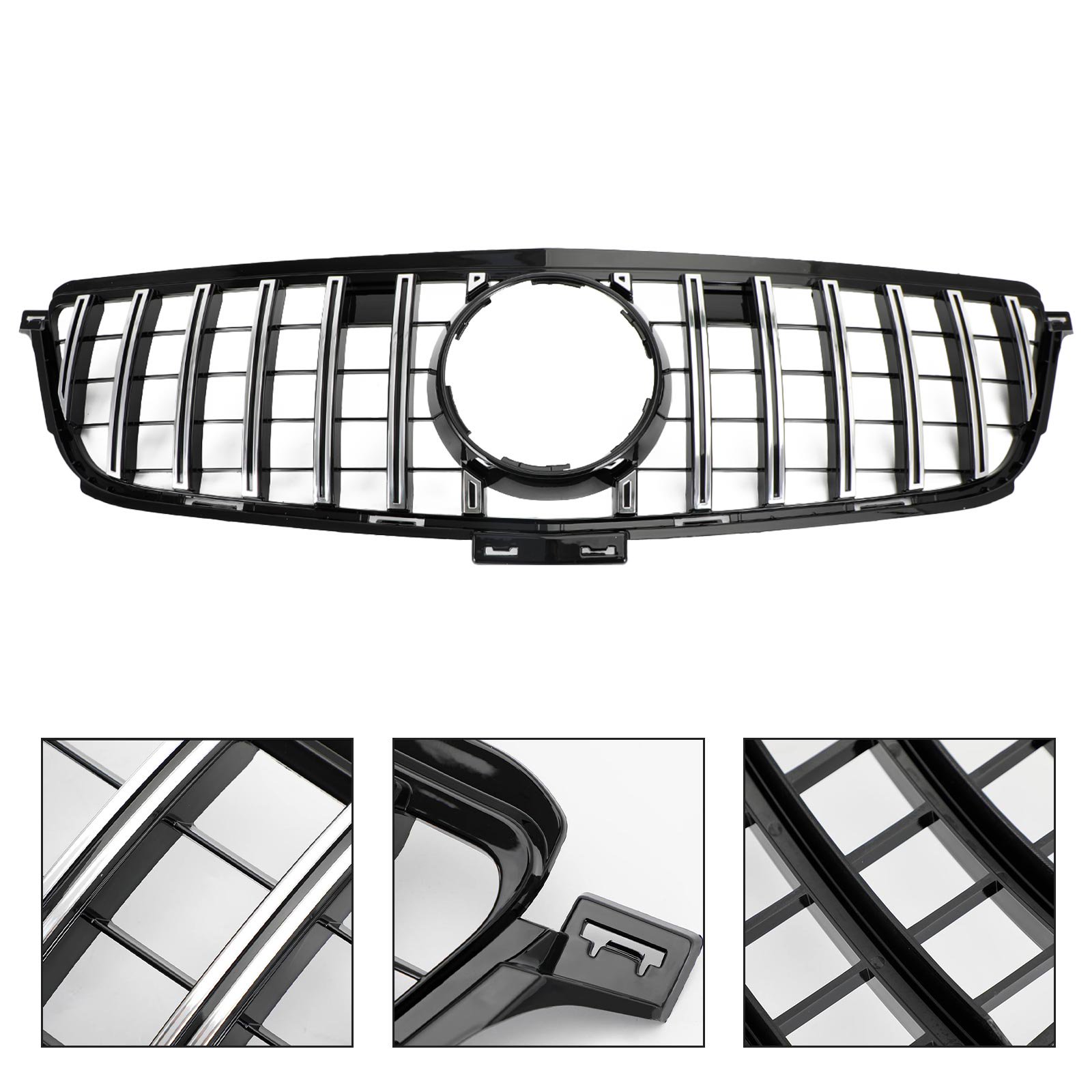 GT Style Front Grille Chrome Black For Mercedes Benz W166 2012-2015 ML350 ML400 ML550 AMG