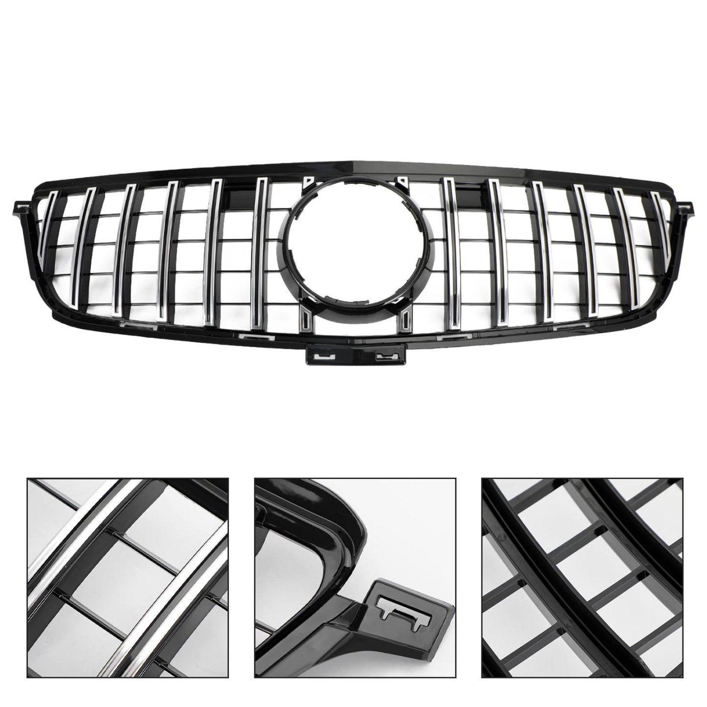GT Style Front Grille Chrome Black For Mercedes Benz W166 2012-2015 ML350 ML400 ML550 AMG
