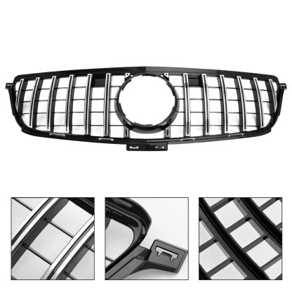 GT Style Front Grille Chrome Black For Mercedes Benz W166 2012-2015 ML350 ML400 ML550 AMG