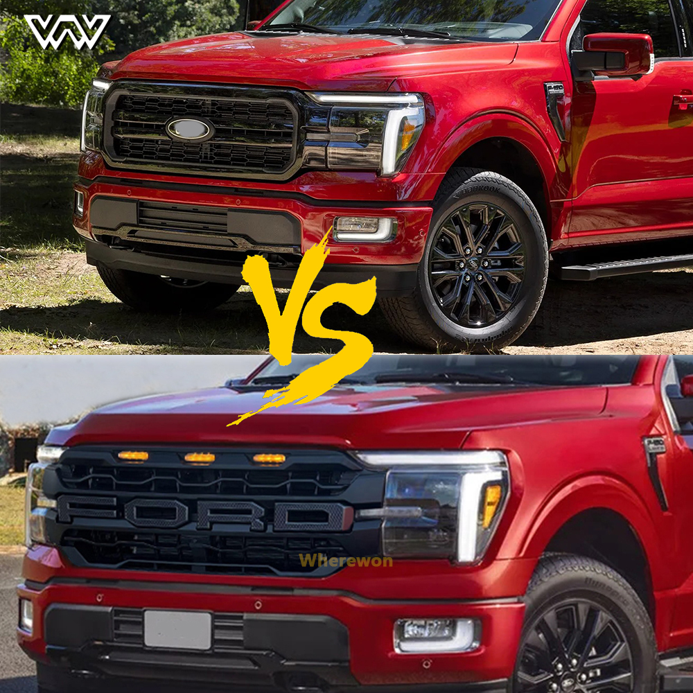 For 2024-2025 Ford F150 Lariat King Ranch Platinum Grill Upgrade Raptor Style Front Grille With LED Light & Letter