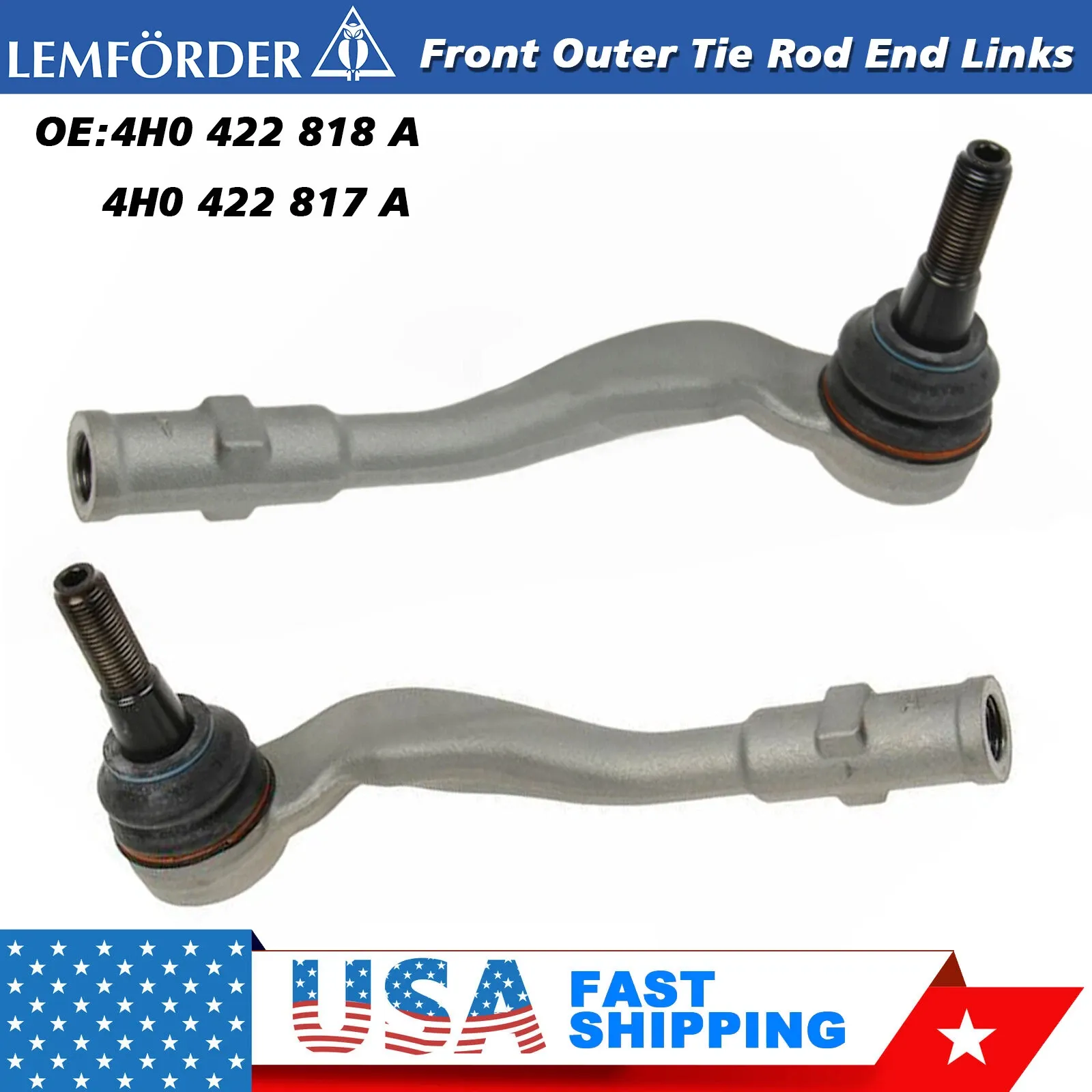 2PC Lemforder Outer Tie Rod End Links for Audi A8 D4 OEM 4H0422818A 4H0422817A