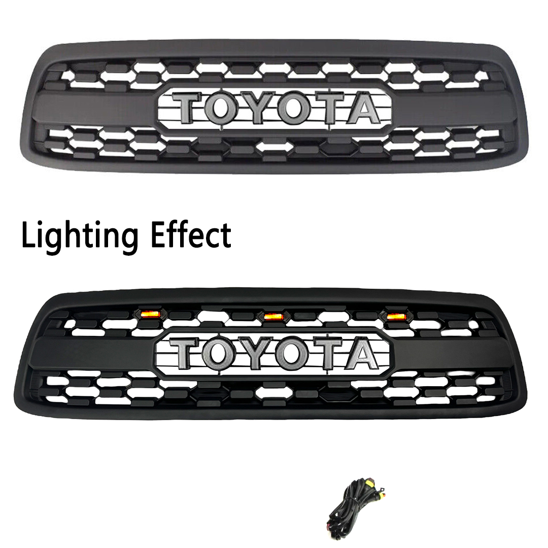 Front Grille For 2000-2002 Toyota Tundra Grill Matte Black W/ Letters Led Lights