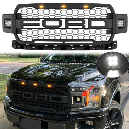 For 2018-2020 Ford F150 Grill Raptor Style Front Grille W/Led Lights w/Letter