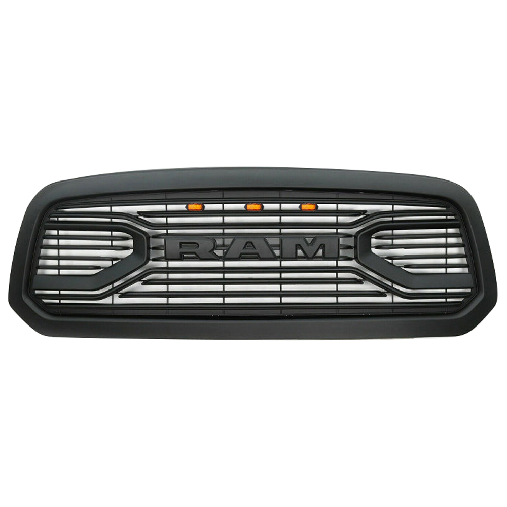 Big Horn Style Front Grille For 2013-2018 Dodge Ram 1500 Grill with LED Light Matte Black