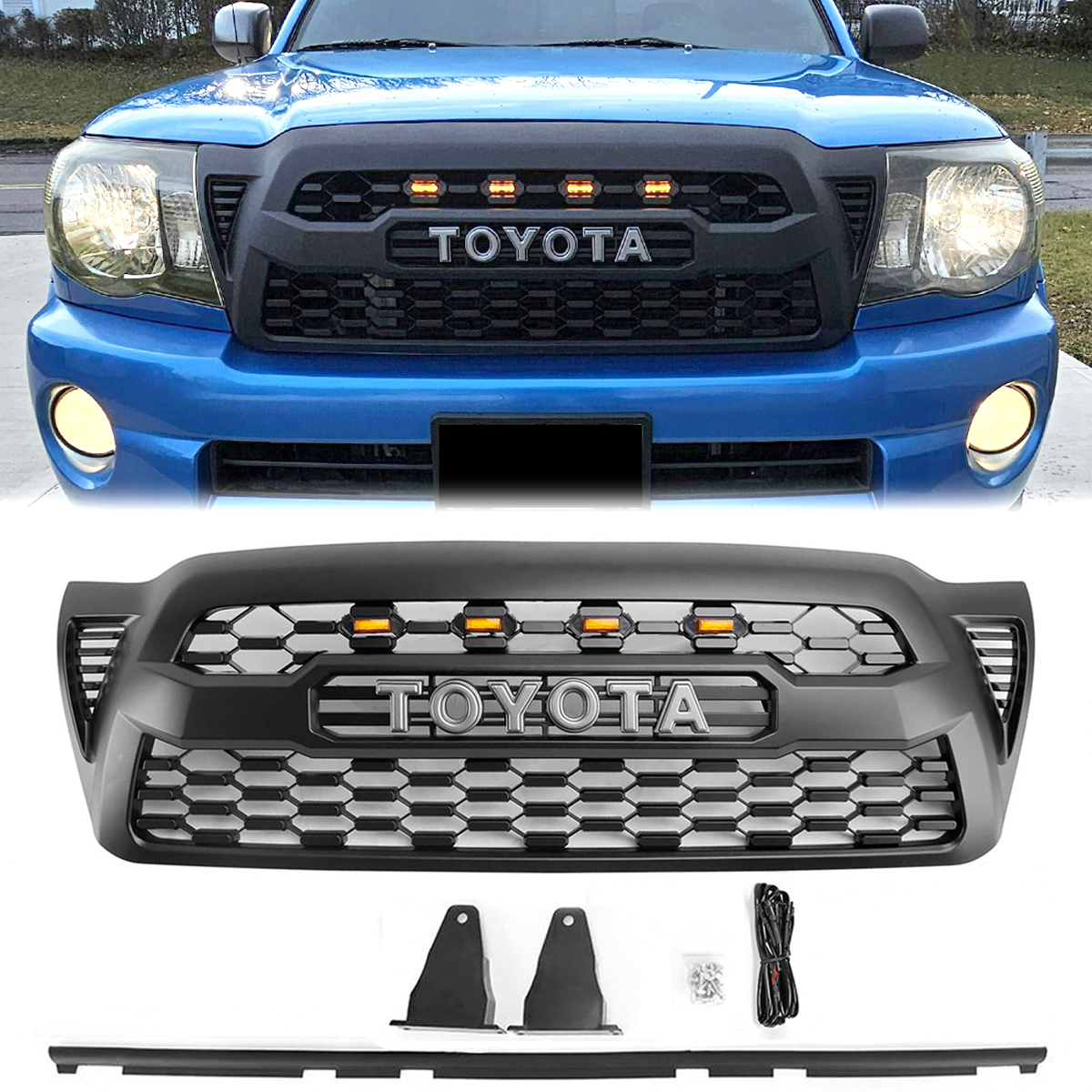 For Toyota Tacoma 2005-2011 Front Grill Grille Matte Mesh Black With Letters