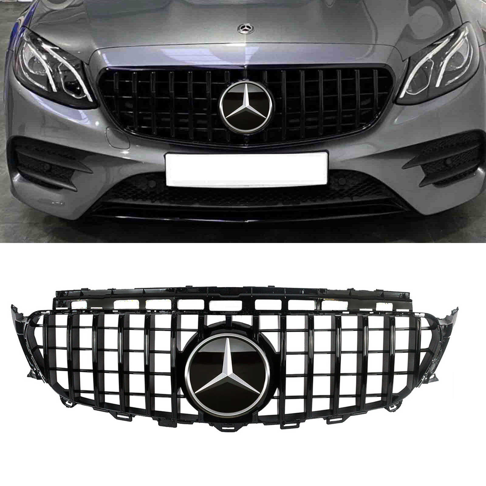 GT Style Grille Gloss Black For 2016-2020 Mercedes W213 E CLASS E200 E300 E350 E43 AMG