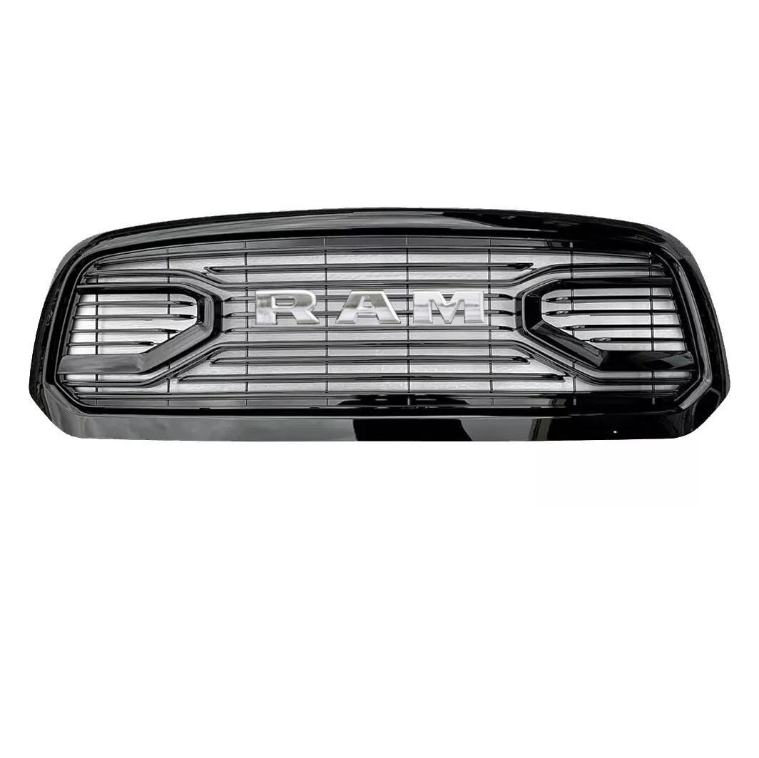 For 2013-2018 Dodge Ram 1500 Front Grille Big Horn Style Grill Glossy Black + Letter Chrome