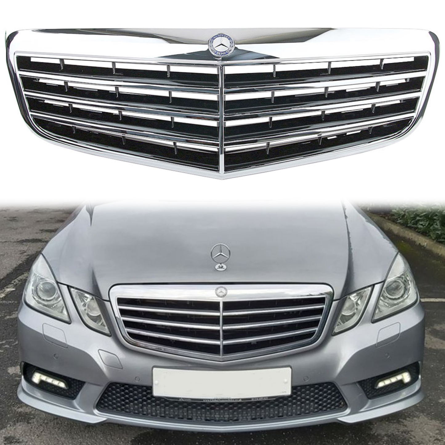 AMG Style Grill For 2010-2013 Mercedes Benz W212 E-Class E550 E350 E63 Grille With Emblem Chrome 