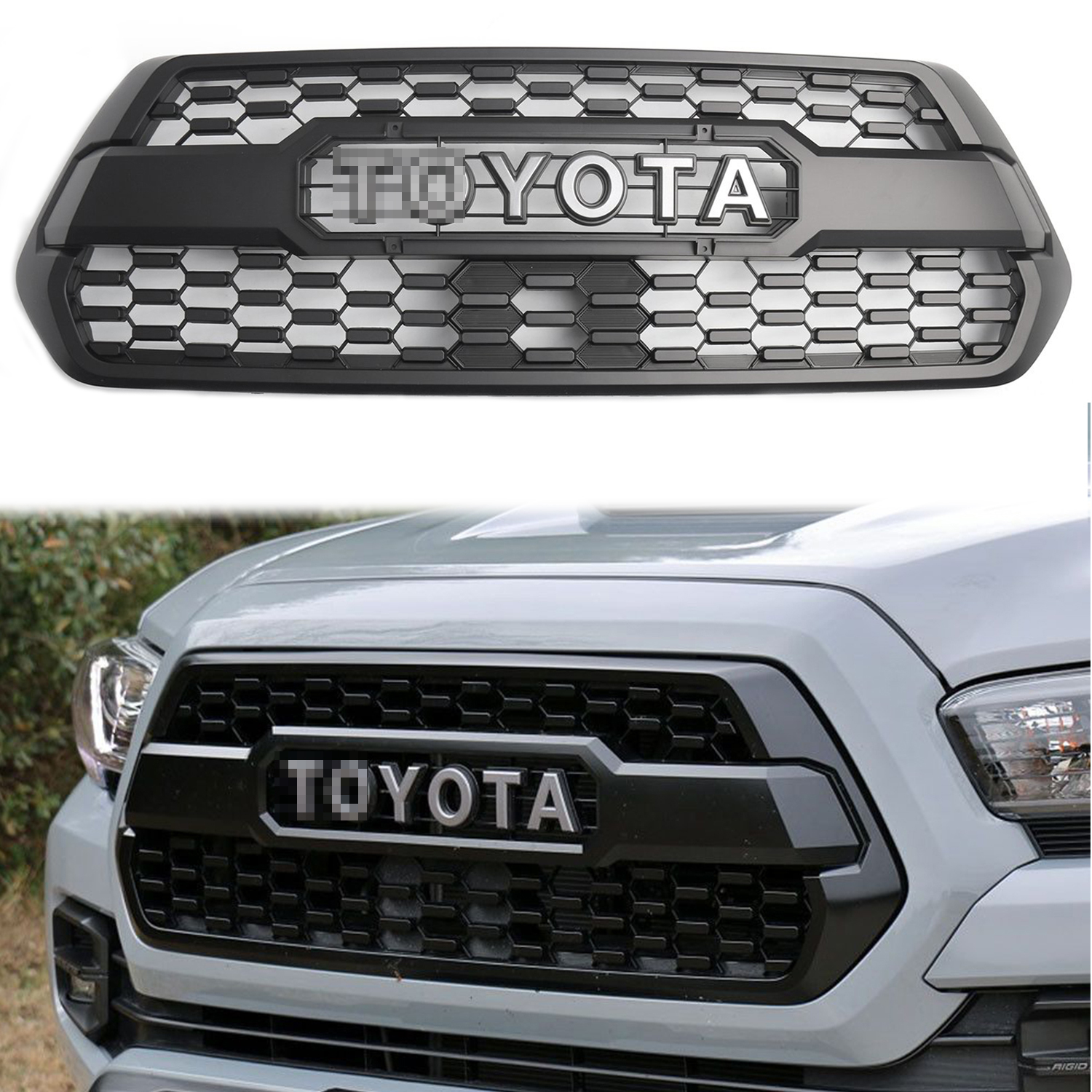 For 2016-2022 Tacoma TRD Pro Front Grille Bumper Hood Matte Black Grill W/Letter