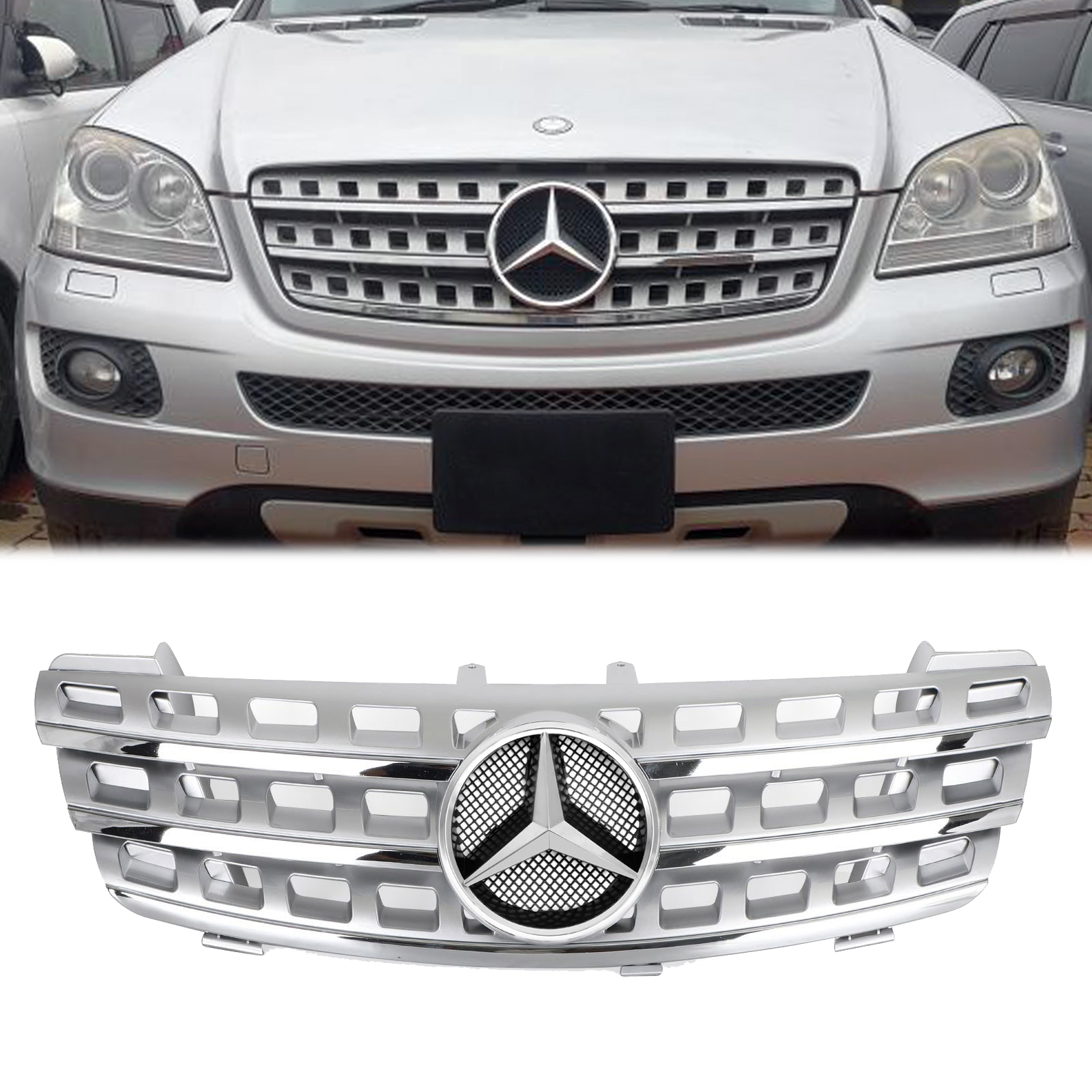 Front Grille For 2005-2008 Mercedes Benz W164 ML-Class ML320 ML350 ML550 Grill W/Emblem