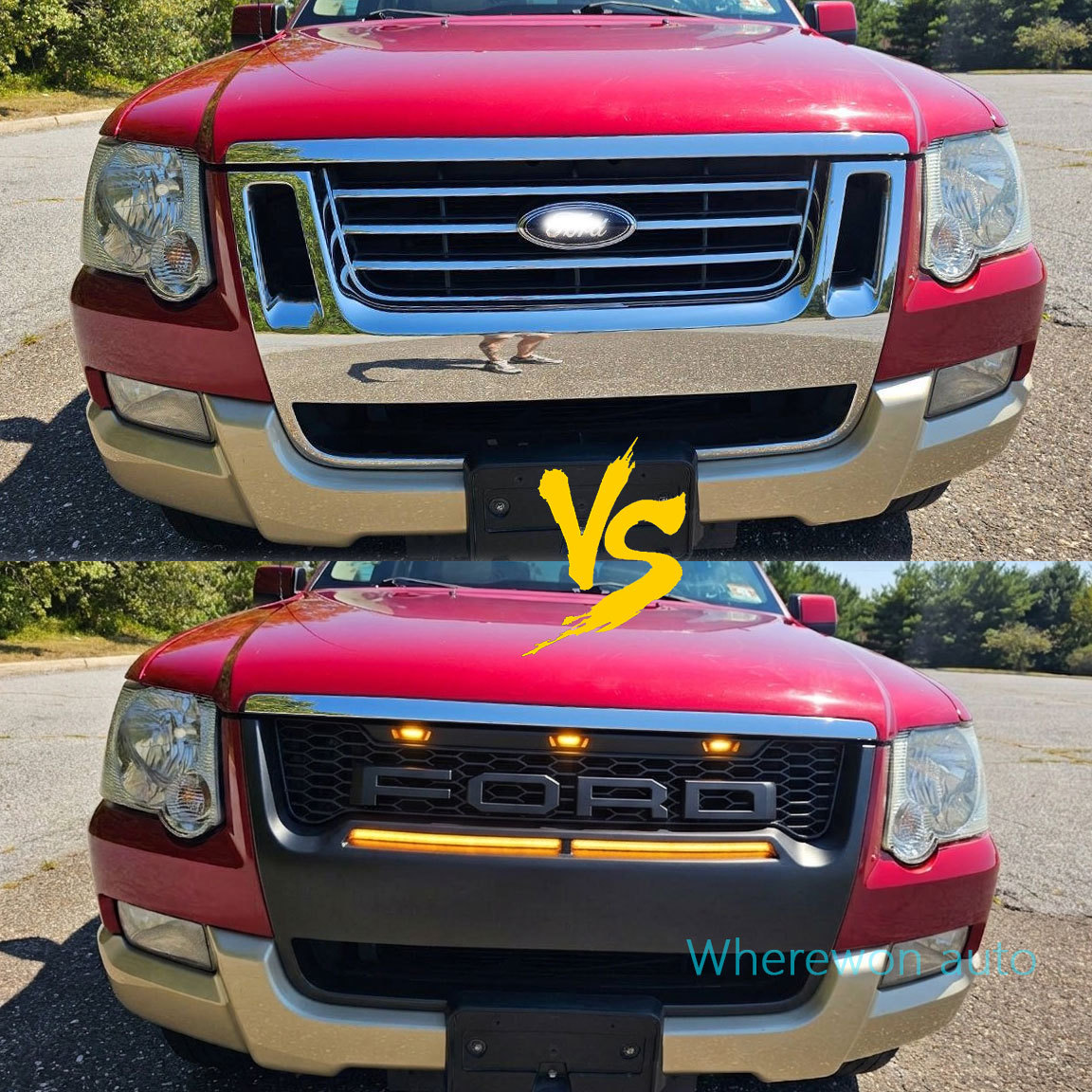 For Ford Explorer 2006-2010 Grill Matte Black Front Grille with Light Bar & Letters 
