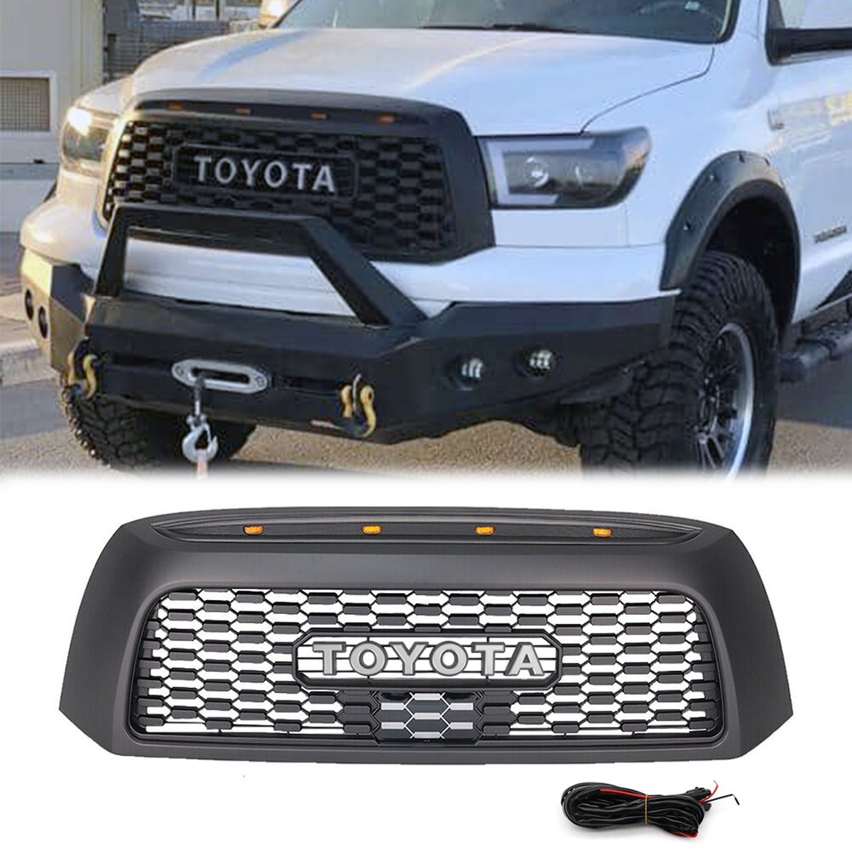 For Toyota Tundra 2007-2009 Grille Front Bumper Grill W/LED Light Matte Black