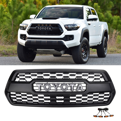 For 2016-2022 Tacoma TRD Pro Front Grille Bumper Hood Matte Black Grill W/Letter