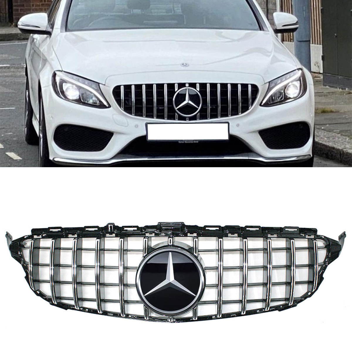 For Mercedes Benz W205 C-Class 2015-2018 Grill GT R Style Front Grille with Star 