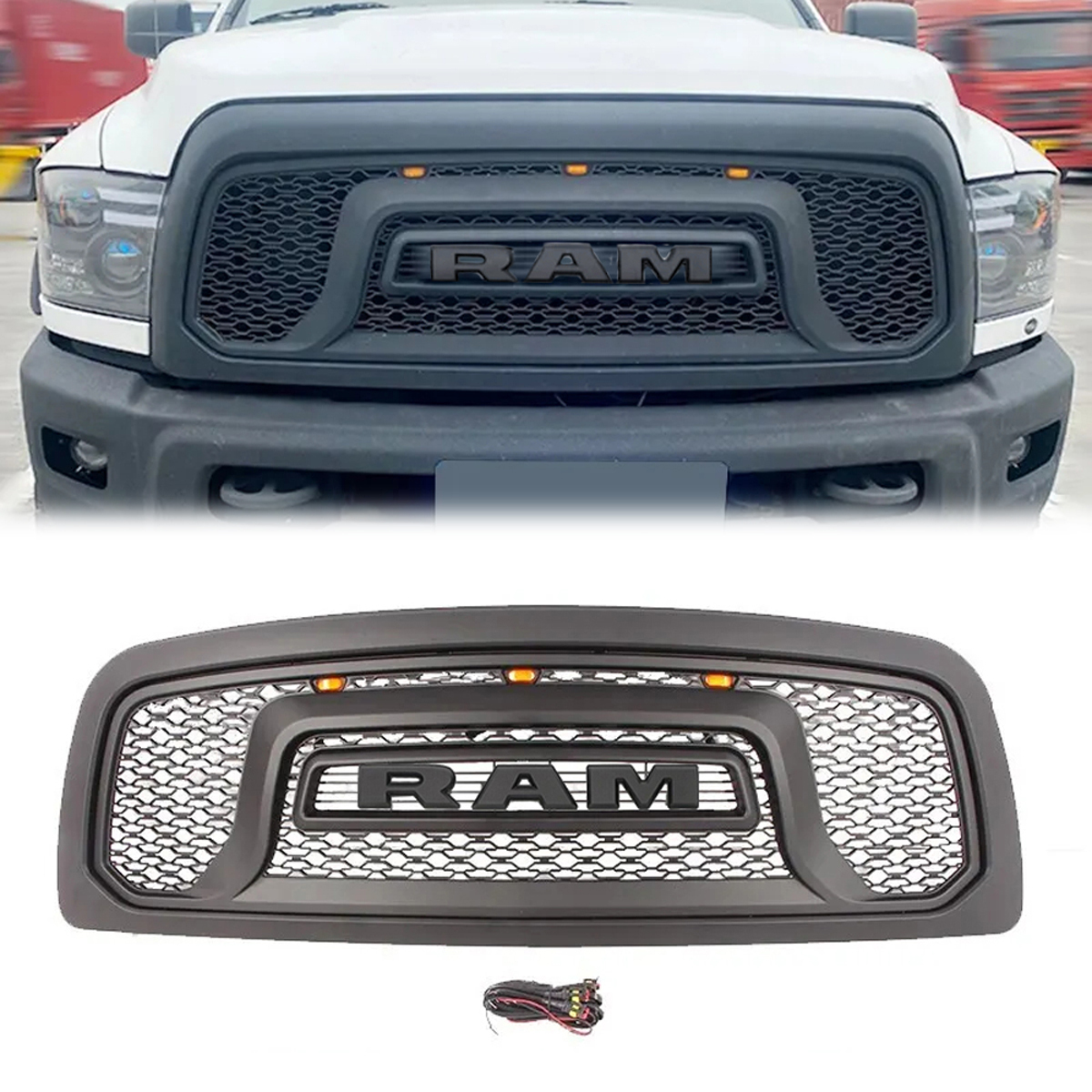 For 2010-2018 Dodge Ram 2500 3500 Front Grille Rebel Style Grill with LED Light & Letter