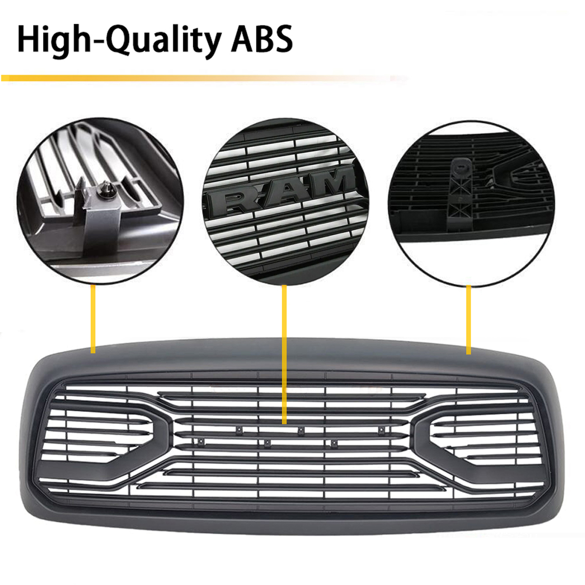 Front Grille For 2002-2005 Dodge RAM 1500 Big Horn Style Grill w/ Letters Matte Black
