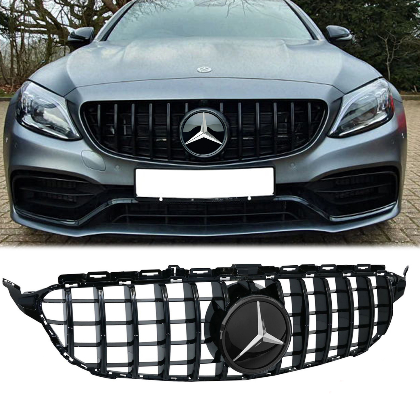 GT R Style Front Bumper Grill for 2015-2018 Mercedes Benz C-Class W205 C205 C300