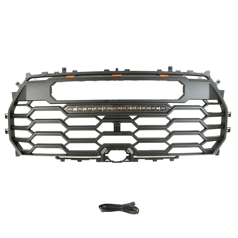 For 2022-2023 Toyota Tundra TRD PRO Front Bumper Grille Grill W/ LED Lights Matte Black