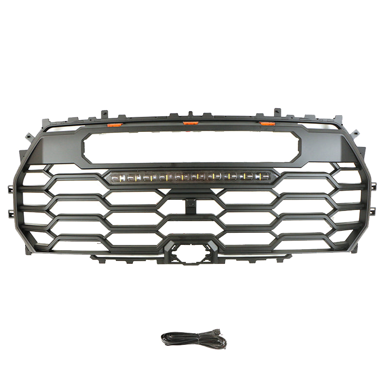 For 2022-2023 Toyota Tundra TRD PRO Front Bumper Grille Grill W/ LED Lights Matte Black