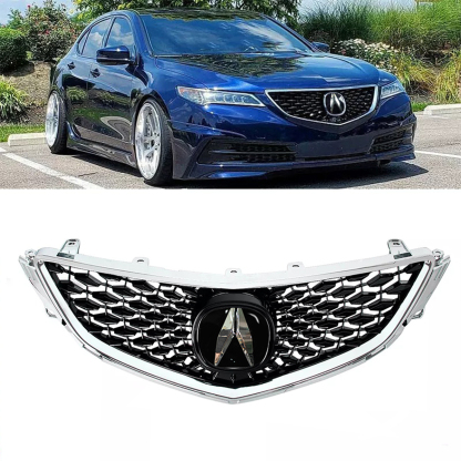 For 2015-2017 Honda Acura TLX Grille Upgrade 2018 Acura TLX Style Grill with Emblem Chrome + Glossy Black 