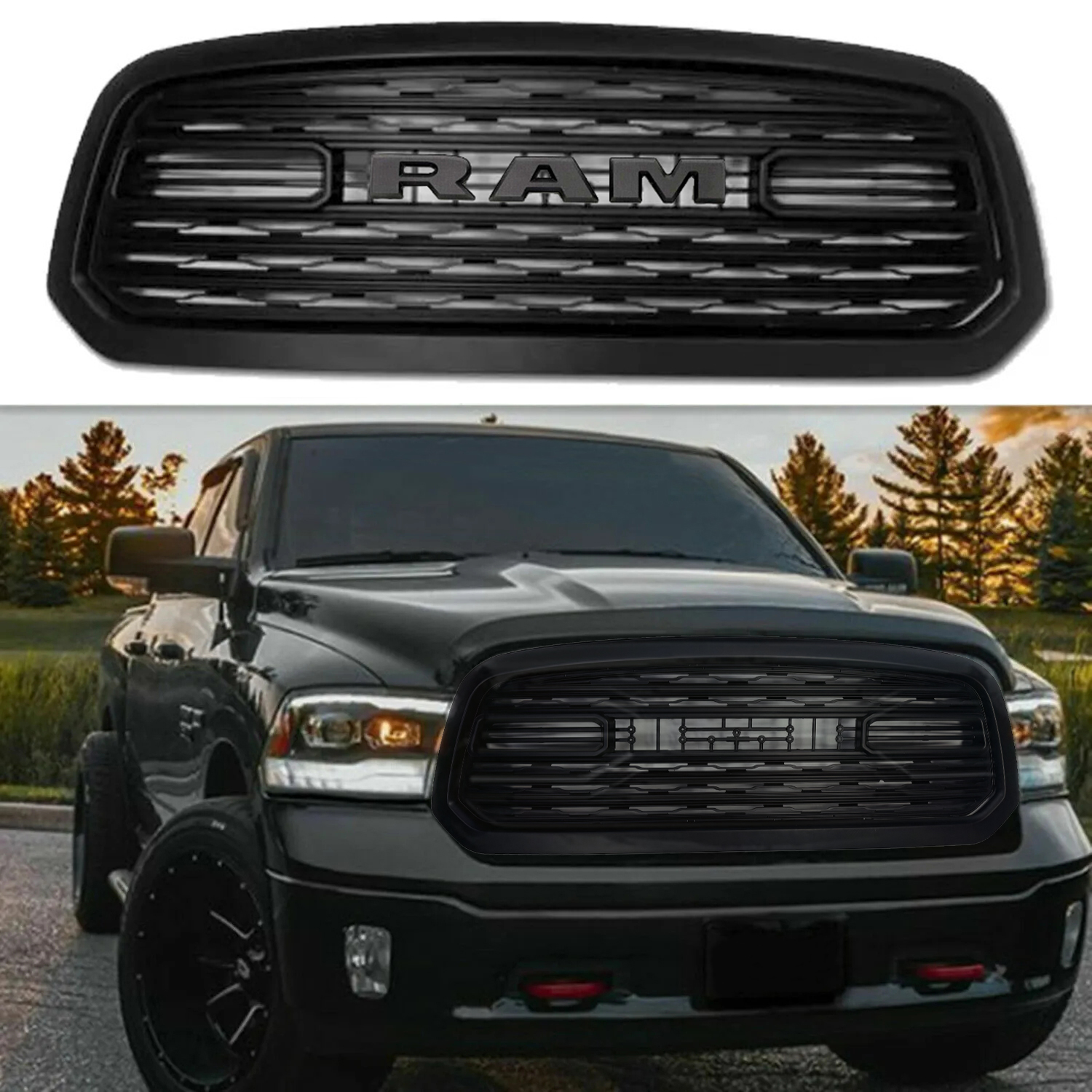 Front Grille For 2013-2018 Dodge Ram 1500 Grill Upgrade Limited Style W/Letter Matte Black