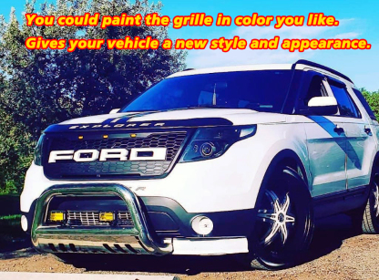 Front Bumper Grill For Ford Explorer 2011-2015 Grille W/ Letters & LED Lights Matte Black