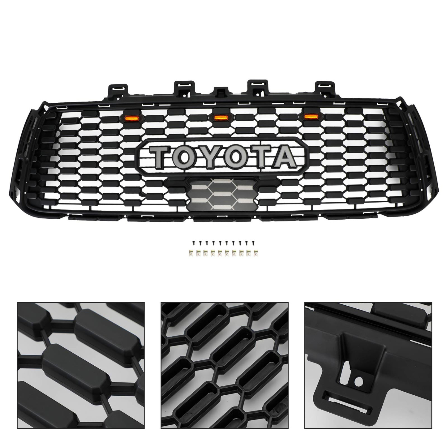 For 2010-2013 Toyota Tundra TRD PRO Front Bumper Grille Grill W/ LED Lights Matte Black