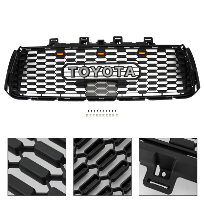 For 2010-2013 Toyota Tundra TRD PRO Front Bumper Grille Grill W/ LED Lights Matte Black