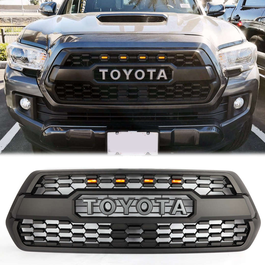 For 2016-2022 Tacoma TRD Pro Front Grille Bumper Hood Matte Black Grill W/Letter